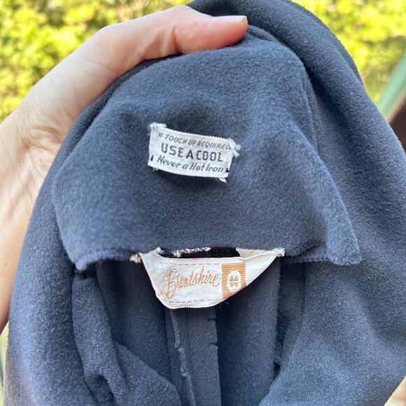 Vintage 40s/50s Charcoal Fleece Cascade Waterfall Backside Belted Midi Dress - Picture 8 of 8